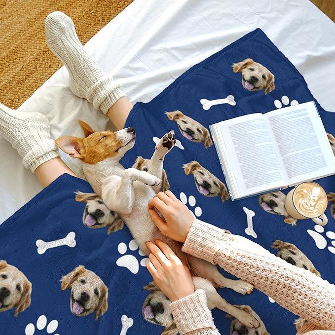 Ecautly Custom Dog Memorial Blanket with Photo, Personalized Pet Photo Blanket for Her, Pet Loss Gifts, Customized Puppy Picture Memory Gift