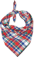 THE WORTHY DOG Classic Tie-On Dog Bandana – Soft Cotton Flannel Square Pet Bandana, Red/Hunter Blue Plaid Pattern, Red/Blue, Large