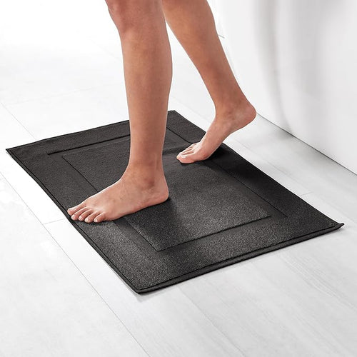 Amazon Basics Banded Bathroom Bath Rug Mat, 31 inches L x 20 inches W, Black