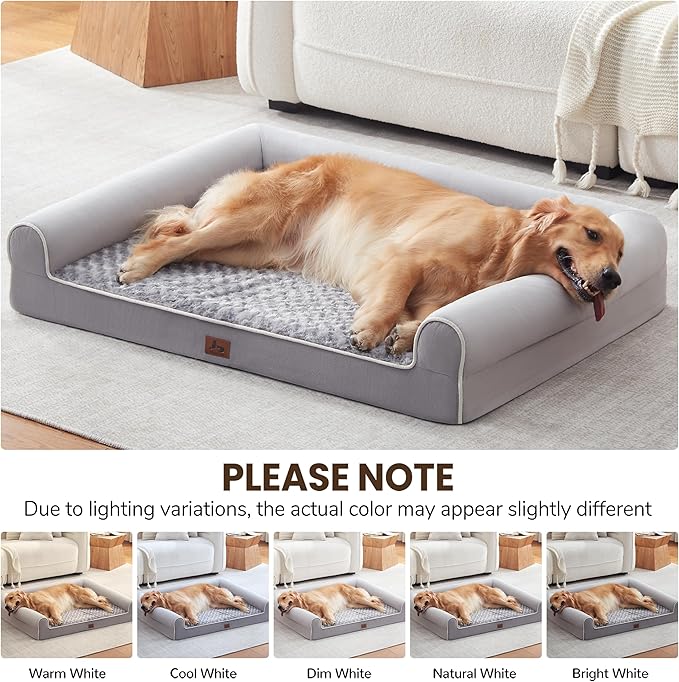Warmrest Large Dog Beds Large Sized Dogs, Orthopedic XXL XL Dog Bed for Medium Size Dogs, Big Waterproof Couch Sofa with Removable Washable Cover for Pet, Light Grey, 48"*35"*8"