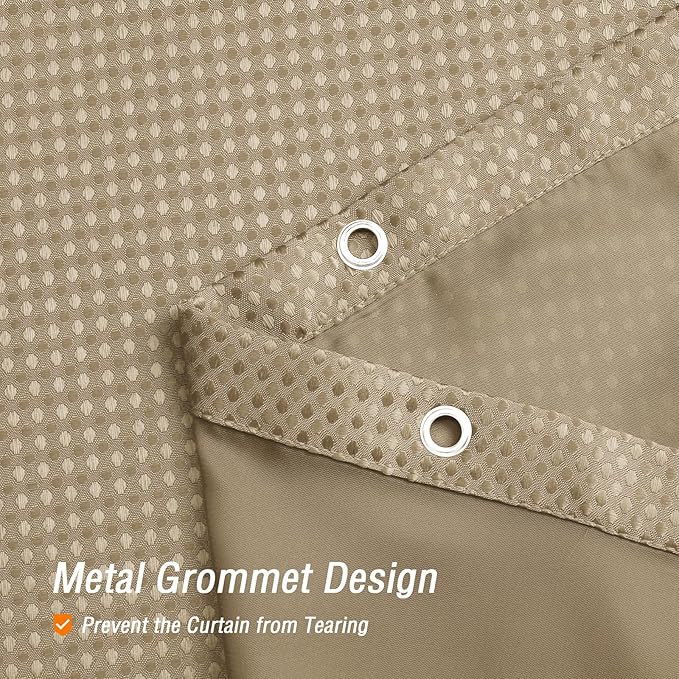 Gibelle Waffle Weave Shower Curtain with Mesh Top Window and Hooks Set, Spa Like Hotel Style Fabric Shower Curtain for Bathroom, Beige, 72x72