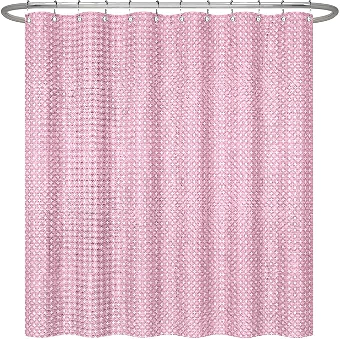 ggaimwf 60x72 Inch Solid Color Shower Curtain for Bathroom Waffle Bath Water Resistant Fabric Curtains Fairy Tale Pink Modern Thick Shower Stall Curtain with Metal Hooks