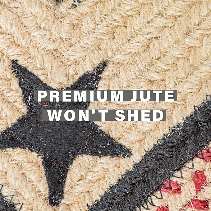 Primitive Star Gloucester Braided Rugs 20x30 - Jute Kitchen Rug for Americana Home Decor, No-Shed Jute, Lays Flat & Easy to Maintain