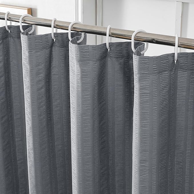Aiyufeng Moga Grey Shower Curtain 84 Inches Long, 3D Embossed Textured Fabric Shower Curtain for Bathroom - Soft Cloth & Hotel Spa Luxury, Machine Washable, 72X84, Grey