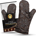 Premium Heat-Resistant Oven Mitts - Stylish and Beautiful - Non-Slip Platinum Silicone Grip - Long and Thick - 100% Natural Cotton Exterior and Soft Terry Cloth Lining - Cook'n'Chic Set of 2 - Brown