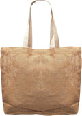 DISCOUNT PROMOS Custom Natural Jute Fiber Carry-On Tote Bags Set of 1, Personalized Text logo and Pictur - Convenient, Webbing Handle, Everyday Use - Natural