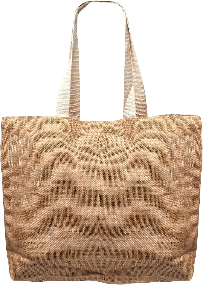 DISCOUNT PROMOS Custom Natural Jute Fiber Carry-On Tote Bags Set of 1, Personalized Text logo and Pictur - Convenient, Webbing Handle, Everyday Use - Natural