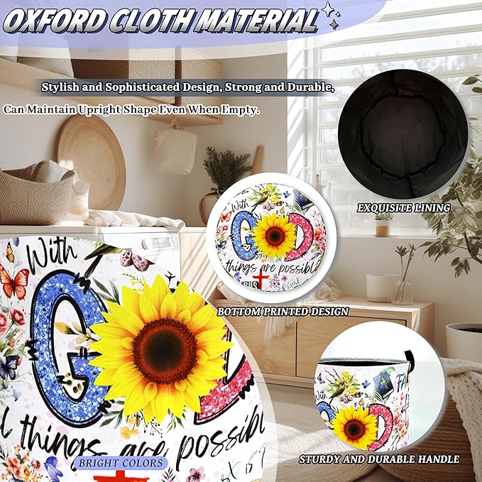 Christian Laundry Hamper Foldable Oxford Cloth Funny Jesus Faith God Laundry Basket With Handle Portable Clothes Storage Basket Religious Laundry Bag 18.9"x16.5" For Laundry Room/Bedroom/Bathrooms