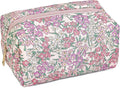 STARDW Cute Quilted Floral Makeup Bag for Women, Large Capacity Travel Toiletry Bag with Zipper and Canvas Lining
