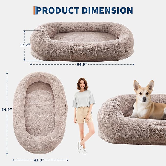 Festisoul Large Plush Dog Bed with Raised Headrest, Orthopedic Pet Bed for Dogs & Cats, Washable Fleece Pet Bed for Large Breeds, Milk Ka (19x14x9 Inches)