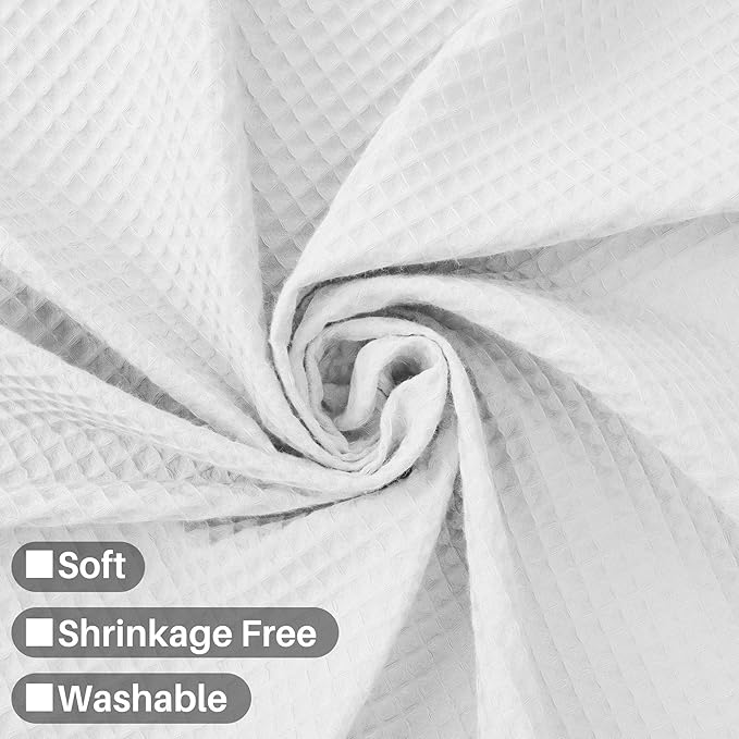 Barossa Design Fabric Shower Curtain Cotton Blend 96 Inch Extra Long, Honeycomb Waffle Weave, Hotel Luxury, Heavyweight, Spa, Washable, White, 72x96
