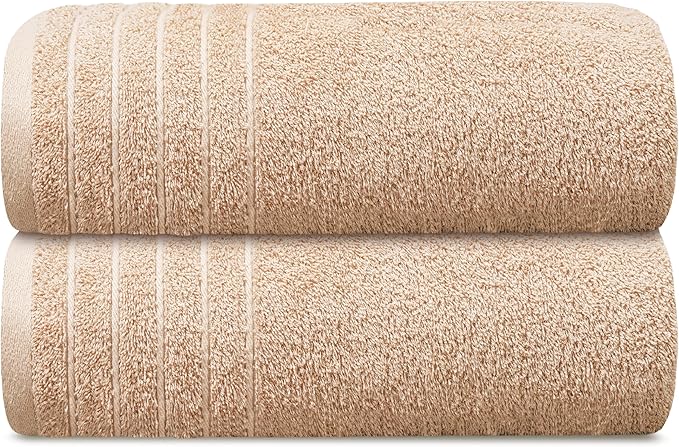 Tens Towels Pack of 2 Extra Large Bath Sheets 35 x 70 Inches, 100% Cotton, Larger & Lighter Weight, Quicker to Dry, Super Soft & Absorbent, Oversized Bath Towels, Beige