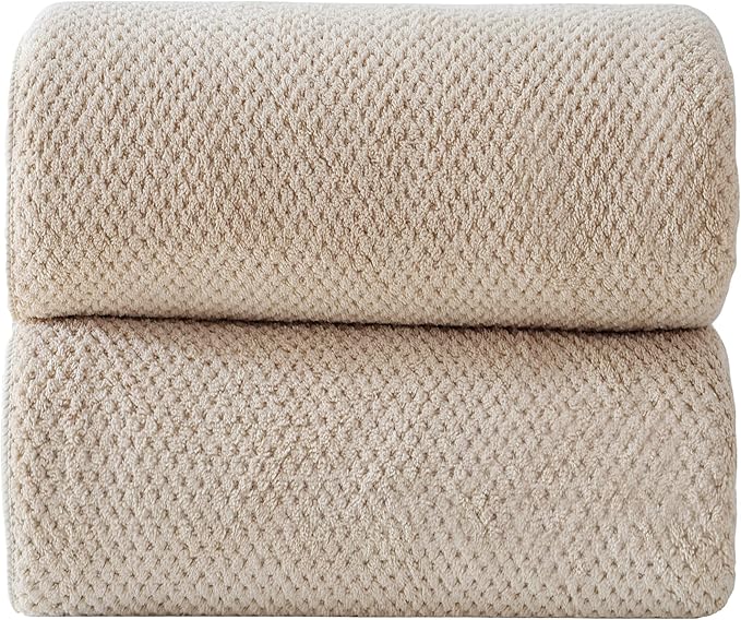 Akzpe 40x80 Inches Bath Sheets Towels for Adults Oversized Bath Towels Extra Large Luxury Super Soft Absorbent Quick Dry Microfiber (Beige, 2PCS)
