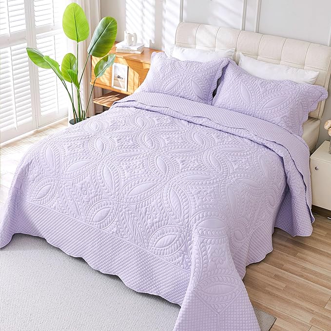 Cmfshape Oversize King Bedspread 120"x120",3 Piece California King Quilt,Lightweight Lavender Bed Quilt Set for All Season,Modern Coin Pattern Bedding Set