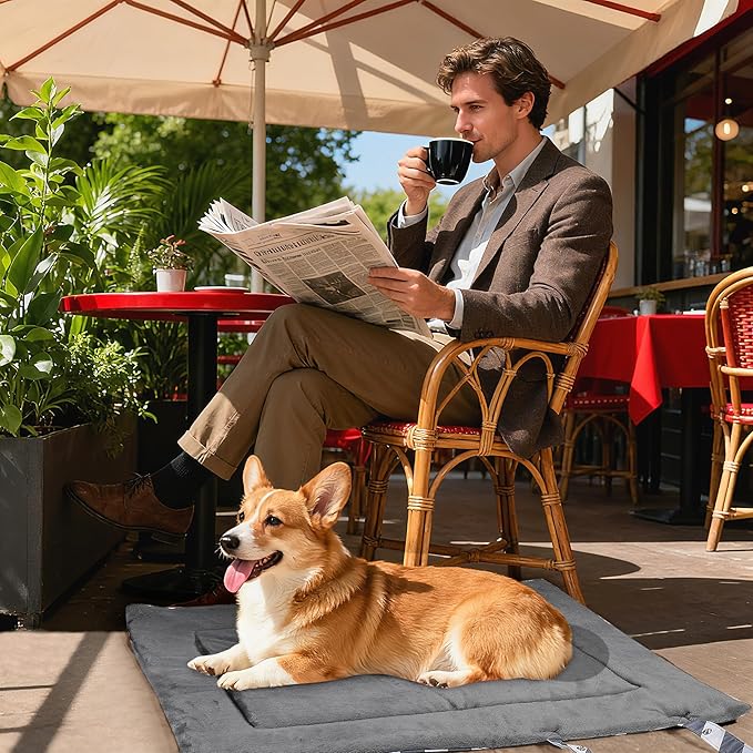 Kritter Planet Waterproof Foldable Dog Bed Pad for Camping & Travel, Portable Roll-Up Dog Bed Car Seat Pet Cushion Mat with Handles for Small & Medium Dogs, Indoor & Outdoor Use, Grey Chevron Striped