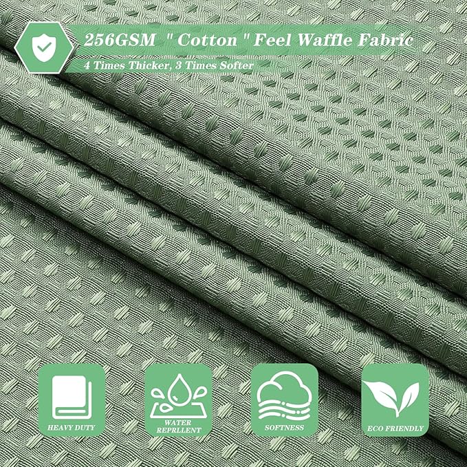 meioro Sage Green Shower Curtain, Waffle Weave 256GSM Heavy Duty Textured Fabric Shower Curtains for Bathroom Hotel Spa, Luxury Weighted Polyester Cloth Bath Curtain Set with 12 Hooks, 72Wx72H