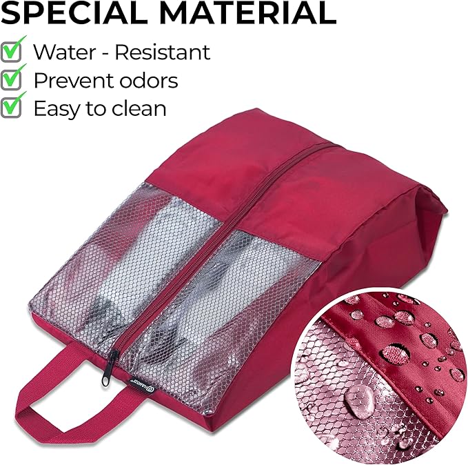 HANOZI Shoe Bags For Travel, Used As For Storage or Shoe Travel Bag, Space Saving When Travelling With This Travel Shoe Bags For Packing, Featuring Waterproof Nylon Sneaker Bag. (Red, 2 Pack, Large)