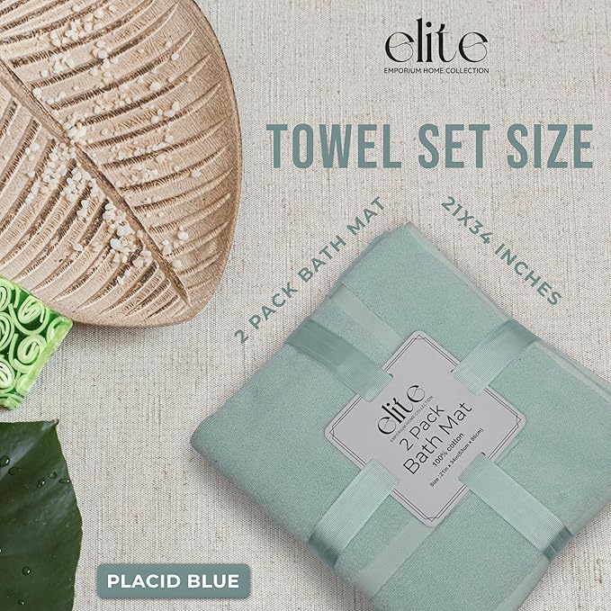 ELITE Emporium Home Collection 2-Piece Cotton Bathroom Mat Set, 21" x 34" - 100% Cotton, Absorbent, Quick-Dry, Bath Towel Mats for Floor, Cool Mint [Not a Bathroom Rug]