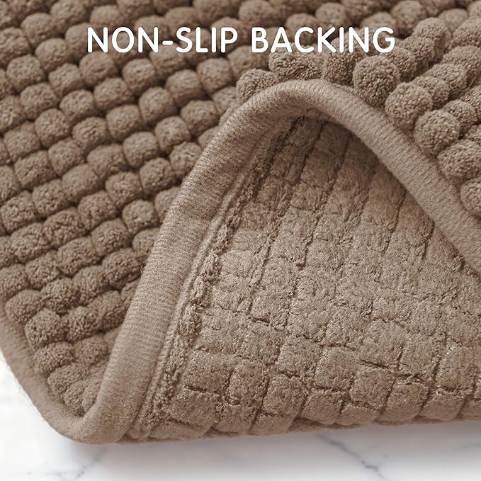 SUBRTEX Bathroom Rugs, 20" x 32" Chenille Bath Rug Soft Short Plush Bath Mat Soft Shower Mat Water Absorbent Shower Mat Quick Dry Machine Washable, Taupe Brown