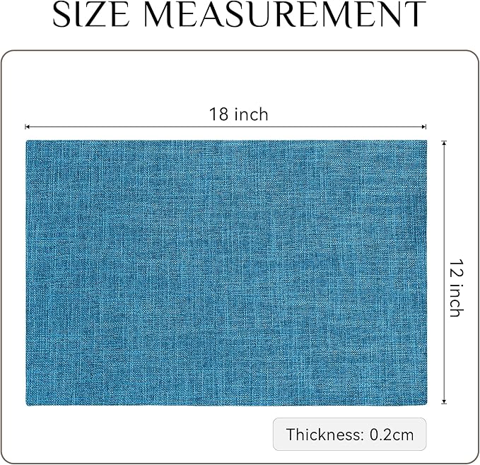 Softalker Faux Linen Placemats Set of 6-12 x 18 Inch, Heat Resistant Double Layered Durable Burlap Farmhouse Place Mats, Non-Slip Washable Rustic Table Mats for Dining, Kitchen, Party（Sky Blue