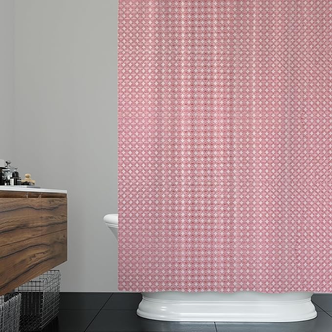 ggaimwf 72x84 Inch Solid Color Shower Curtain for Bathroom Waffle Bath Water Resistant Fabric Curtains Pink Modern Thick Shower Stall Curtain with Metal Hooks