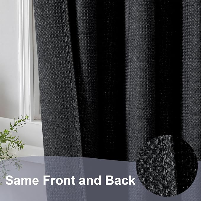 OWENIE Black Shower Curtain, Stall Small Waffle Weave Heavy Fabric Shower Curtains for Narrow Size Bathroom, Waterproof Soft Hotel Spa Luxury Bath Curtain Set, Machine Washable, Black, 36x72 Inch