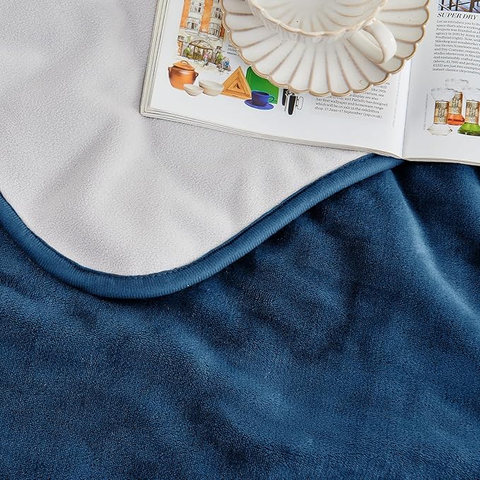 Yaning Waterproof Blanket 80"x90" for Adults, Reversible Waterproof Bed Cover for Dogs Cats Pets, Soft Leakproof Blanket for Bed Couch Sofa Furniture Protector, Navy Blue/Light Grey