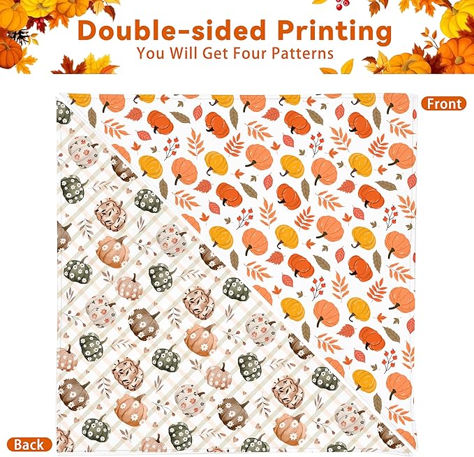Fall Dog Bandana Reversible 2 Pack Small, Cute Autumn Pumpkin Leaves Fall Pet Bandanas Set Adjustable Triangle Holiday Scarves for Small Medium Boy Girl Dogs