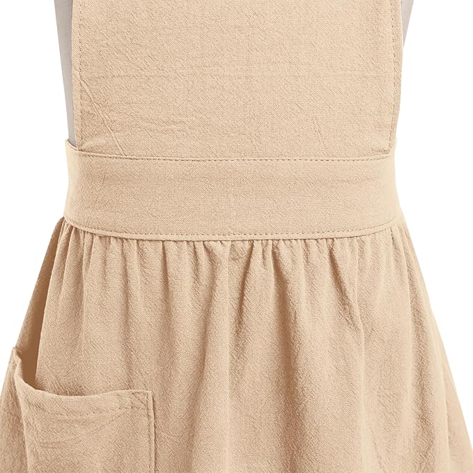 OBEEII Kids Aprons for Cooking Cotton Linen Children Baking Kitchen Gardening Painting Apron Pinafore Dress with Pockets