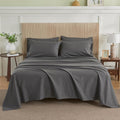 Simple&Opulence Belgian Linen Sheet Set Solid Color - 6 Pieces (1 Flat Sheet & 1 Fitted Sheet & 4 Pillowcases) 16" Deep Pocket Natural Flax Cotton Blended Soft Bedding - Dark Grey, California King