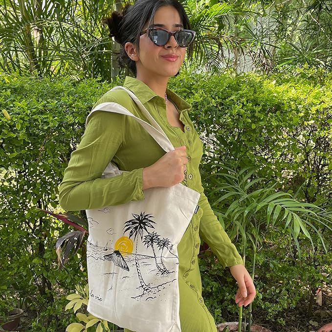 Ecoright Tote Bag for Women with Zipper, Small Tote Bag, Canvas Bag, Reusable Cotton Bag for Beach, Grocery, School & Work