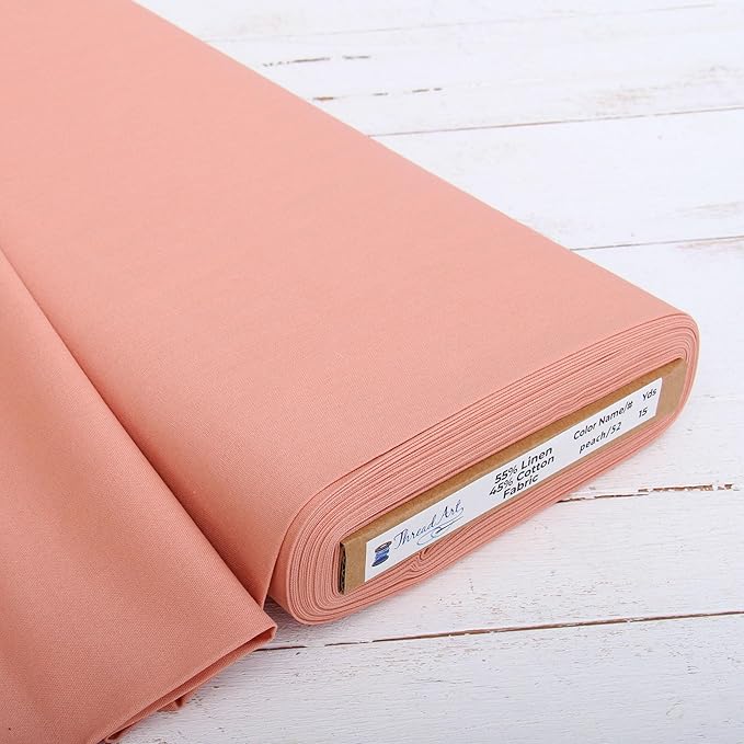 Threadart Linen Fabric by The Yard - Premium Cotton Linen Fabric for Embroidery, Cross Stitch, Apparel, Canvas, Home Décor- 55" Width - Peach
