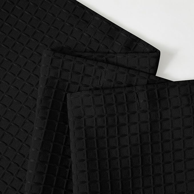 Indecor Home Luxury Waffle Weave Shower Curtain Elegant Hotel Style Fabric for Bathroom, Water Repellent, Machine Washable Black Waffle