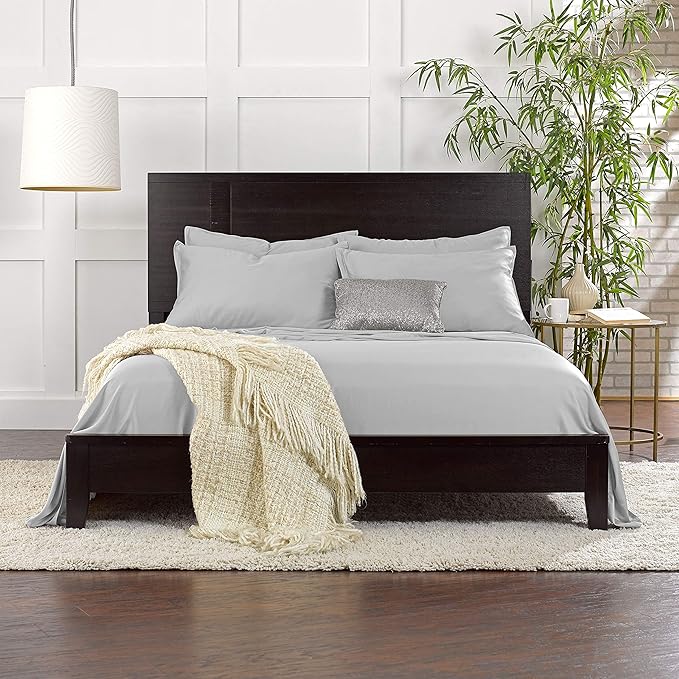 Pure Bamboo Split King Sheets, Genuine 100% Organic Viscose Derived from Bamboo Bed Sheet Set, Soft & Cooling, Double Stitching, 2 Fitted Sheets (Split King, Silver Pearl)