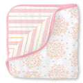 SwaddleDesigns 4-Layer Cotton Muslin Luxe Blanket, Baby and Toddler Cuddle and Dream, 46x46 inches, Pink Heavenly Floral and Stripes