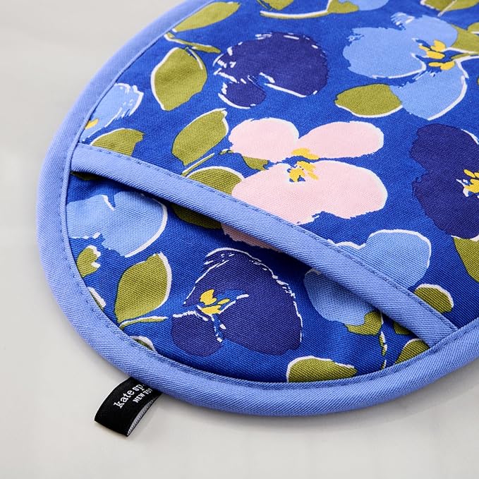 Kate Spade New York Painterly Bouquet Pot Holder 2-Pack Set, Heat Resistant, 100% Cotton with Printed Non-Slip Silicone Grip, Blue/Green/Rose, 8"X10"