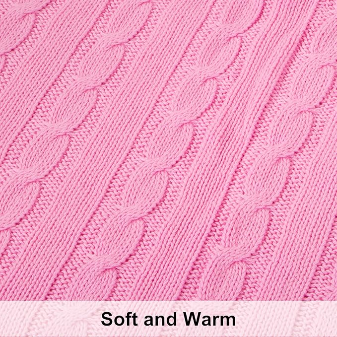 NTBAY 100% Pure Cotton Cable Knit Throw Blanket, Super Soft Warm 51x67 Knitted Throw Blanket for Couch, Sofa, Chair, Bed - Extra Cozy, Machine Washable, Comfortable Home Decor, Pink