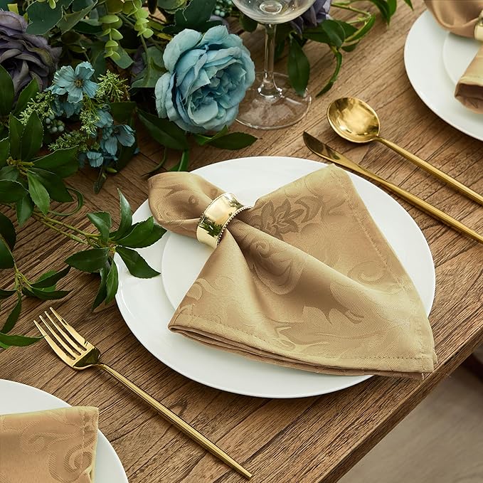 Newbridge Barcelona Damask Fabric Tablecloth, 60 x 120 Inch Rectangle, Gold – No Iron, Soil Resistant Table Cover for Dining, Parties and Holidays