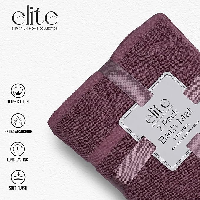 ELITE Emporium Home Collection 2-Piece Cotton Bathroom Mat Set, 21" x 34" - 100% Cotton, Absorbent, Quick-Dry, Bath Towel Mats for Floor, Wishful Mauve [Not a Bathroom Rug]