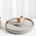 Art PineCone's Woven Cotton Rope Round Placemats Set of 4 with Holder Included, Non-Slip, and Heat Resistant Shabby Chic Placemats (Taupe Mix, 13 inch Plus Coaster)
