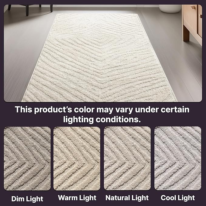 Well Woven Custom Size Hallway Stair Runner - Choose Your Length - 27 Inches Wide x 8 Feet Long Runner (27" x 8' Runner) Rug - Ivory Relajo Soft Touch, Modern Geometric - Hi-Lo Pile
