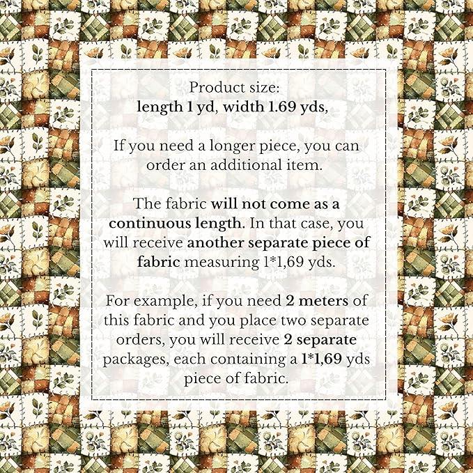 Olive Meadow Patchwork Cotton Fabric – Green & Earth Tone Botanical Patchwork Print Cotton 140 GSM, Panel 61 × 36.6 Inches, Pre-Cut Sewing Fabric Panel for Quilting, Crafts & Home Decor (USA Size)
