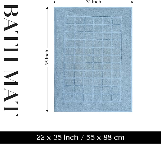 Superior 100% Cotton Bathmat Set, Bath Mats, Bathroom Decor, Shower, Bathtub Essentials, Home Accessories, Small Washable Rug, No Backing, Heavyweight, Nora Collection, Set of 2, 22" x 35", Denim Blue