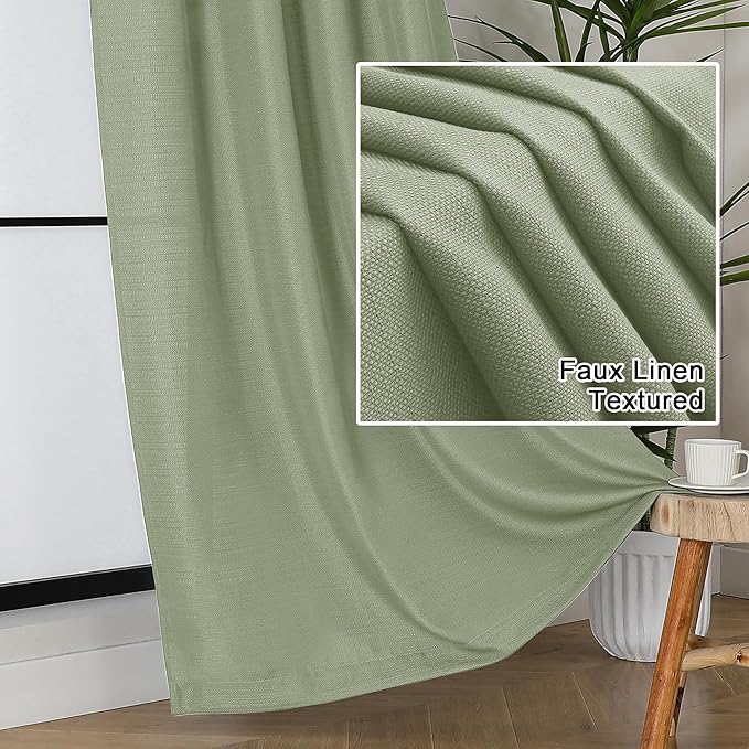 Lecloud Bessie Light Green Curtains 84 Inches Long 2 Panels, Airy Privacy Light Filtering Window Drapes, Faux Linen Textured Curtains for Living Room Dining Room Bedroom, Each 40 W x 84 L