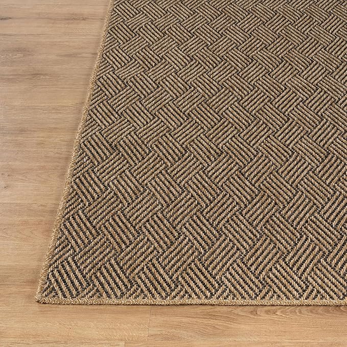 Easy Jute Rugs 6x9 Herringbone Natural Color Living Room Indoor Outdoor Area Rug for Patio and Kitchen Rug High Traffic Washable Easy to Clean Solid Boho Woven Design Carpet (6 x 9)