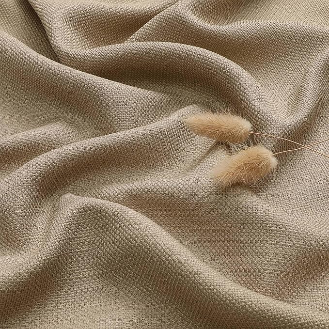 Lecloud Bessie Camel Kitchen Curtains 24 Inch Length 2 Pcs, Light Filtering Faux Linen Textured Cafe Short Curtains, Window Treatments Tiers Curtain for Bedroom Living Room, Each 30 W x 24 L