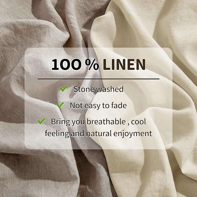 LBRO2M 100% Linen Sheet Set Twin Size,Bed Sheets 3 Piece Sets,Solid Color Natural Flax Bed Sheets Soft Breathable Bedding,16" Deep Pocket,All Season (Twin, Beige)