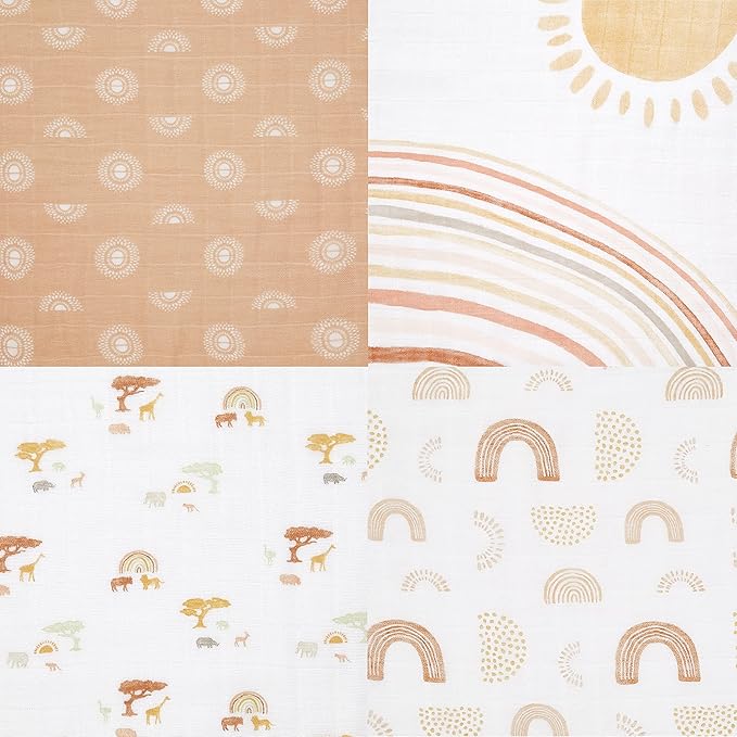 aden + anais Boutique Muslin Swaddle Blanket for Baby Girls and Boys, Newborn Receiving Blanket for Swaddling, 100% Muslin Cotton Swaddle Wrap,4 Pack, Keepin Rising