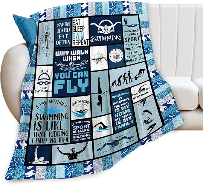 wsradto Swimming Blanket, Sports Throw Blanket, Swim Gifts, Diving Blankets, Swimming Stuff Fleece Flannel Plush for Women Men Boys Girls Lovers Adults Soft Bedding for Sofa Bed Office Home 40"X50"