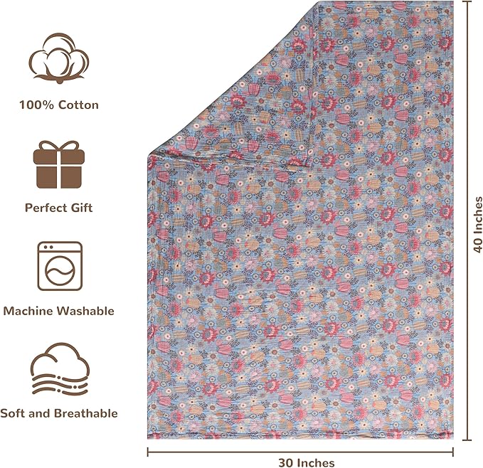 NTBAY 2 Layer Muslin Cotton Baby Swaddle Blanket, 30x40 Soft and Breathable Receiving for Newborns and Infants, Perfect for Crib, Stroller, Travel, Lightweight Nursery Blanket, Boho Flower